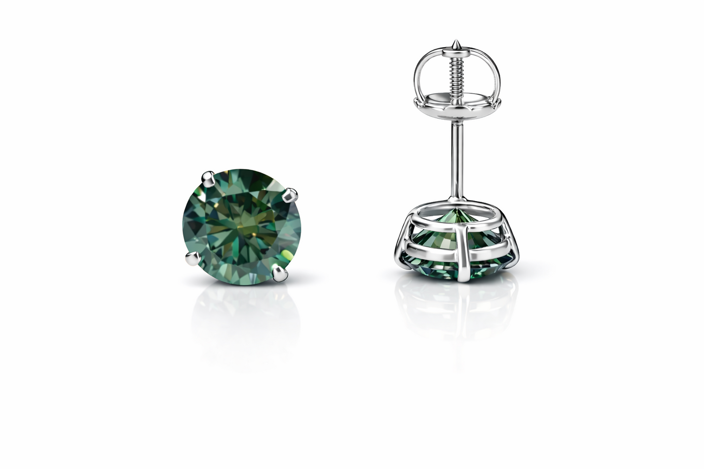 14K Gold GRA Certified D-VVS1 Round Green Moissanite Screw Back Studs Earrings