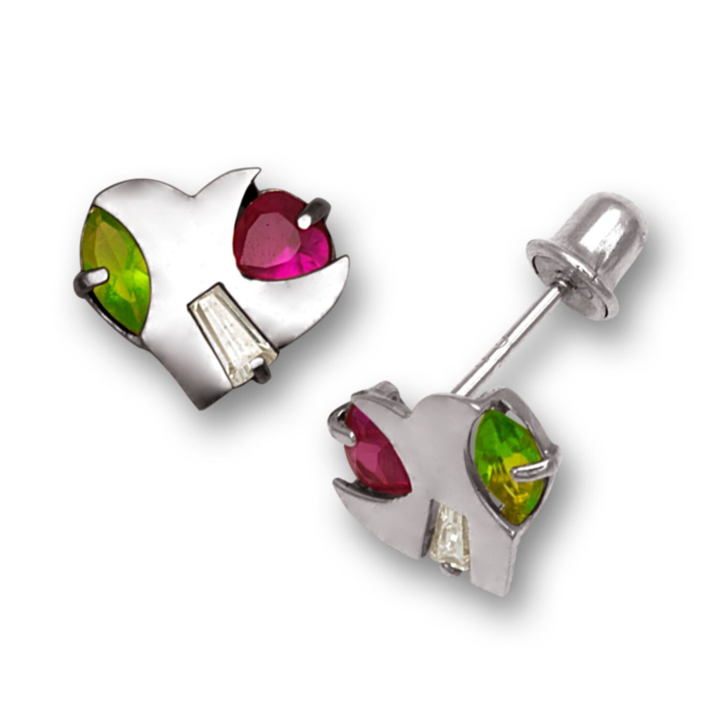 14K Yellow & White Gold Heart Shape Screw Back Studs Earring for Women