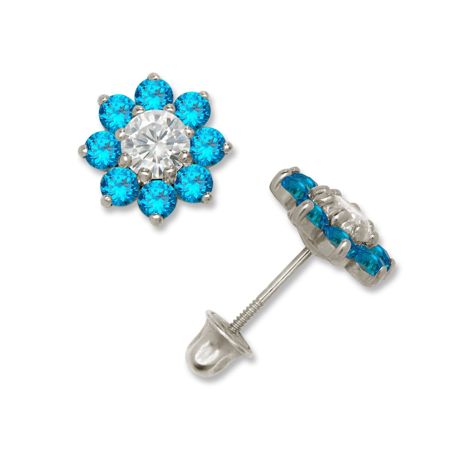 14K Yellow & White Gold Large Beautiful CZ Flower Stud Earrings for Women