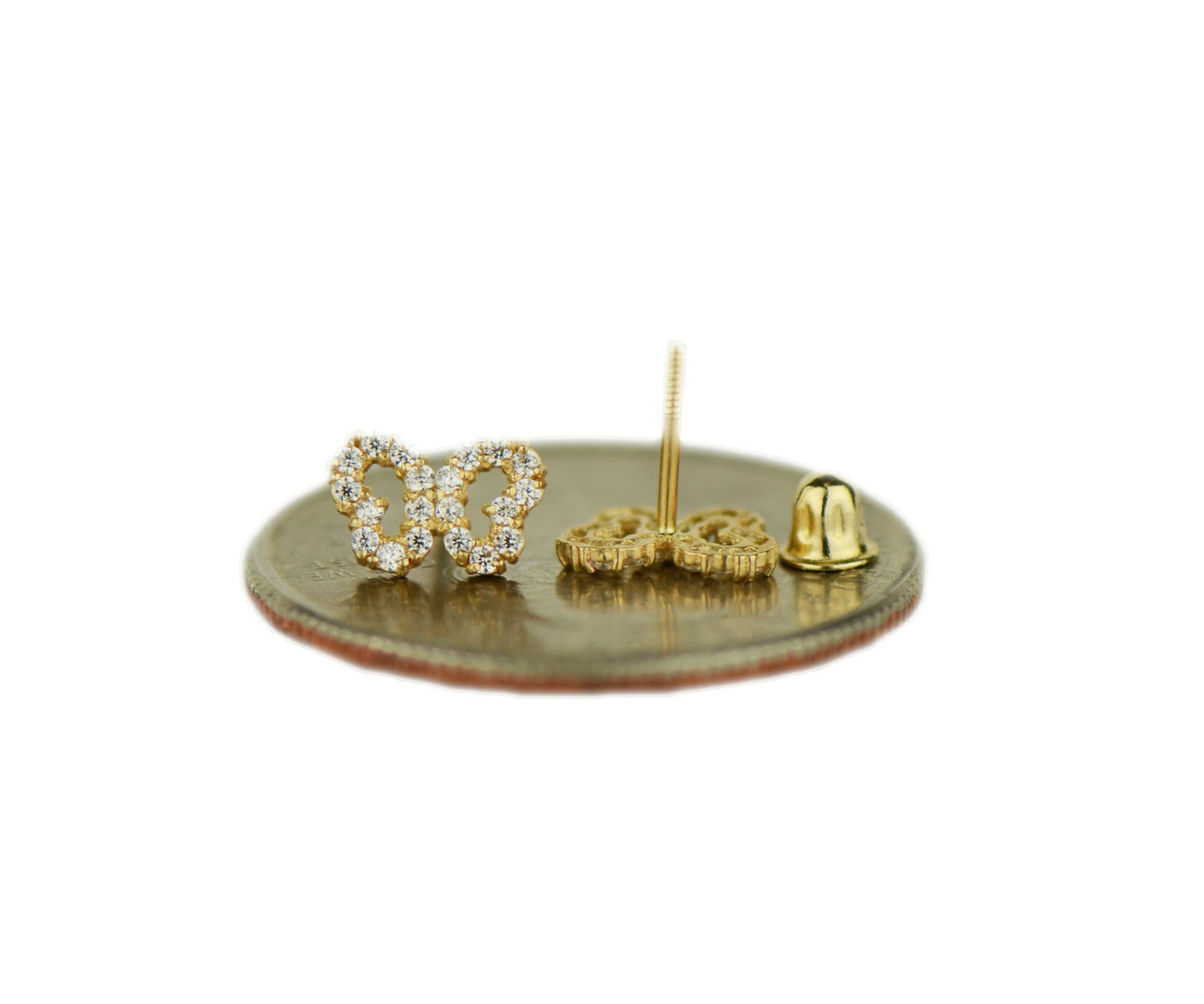 14k Yellow or White Gold Butterfly CZ Stud Earrings
