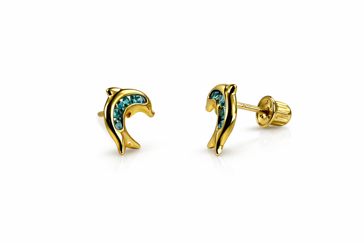 14k Yellow Gold CZ Dolphin Stud Earring