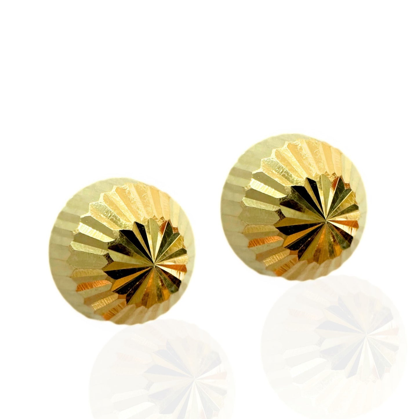 14k Yellow Gold Half Ball Diamond Cut Push Back Earrings.