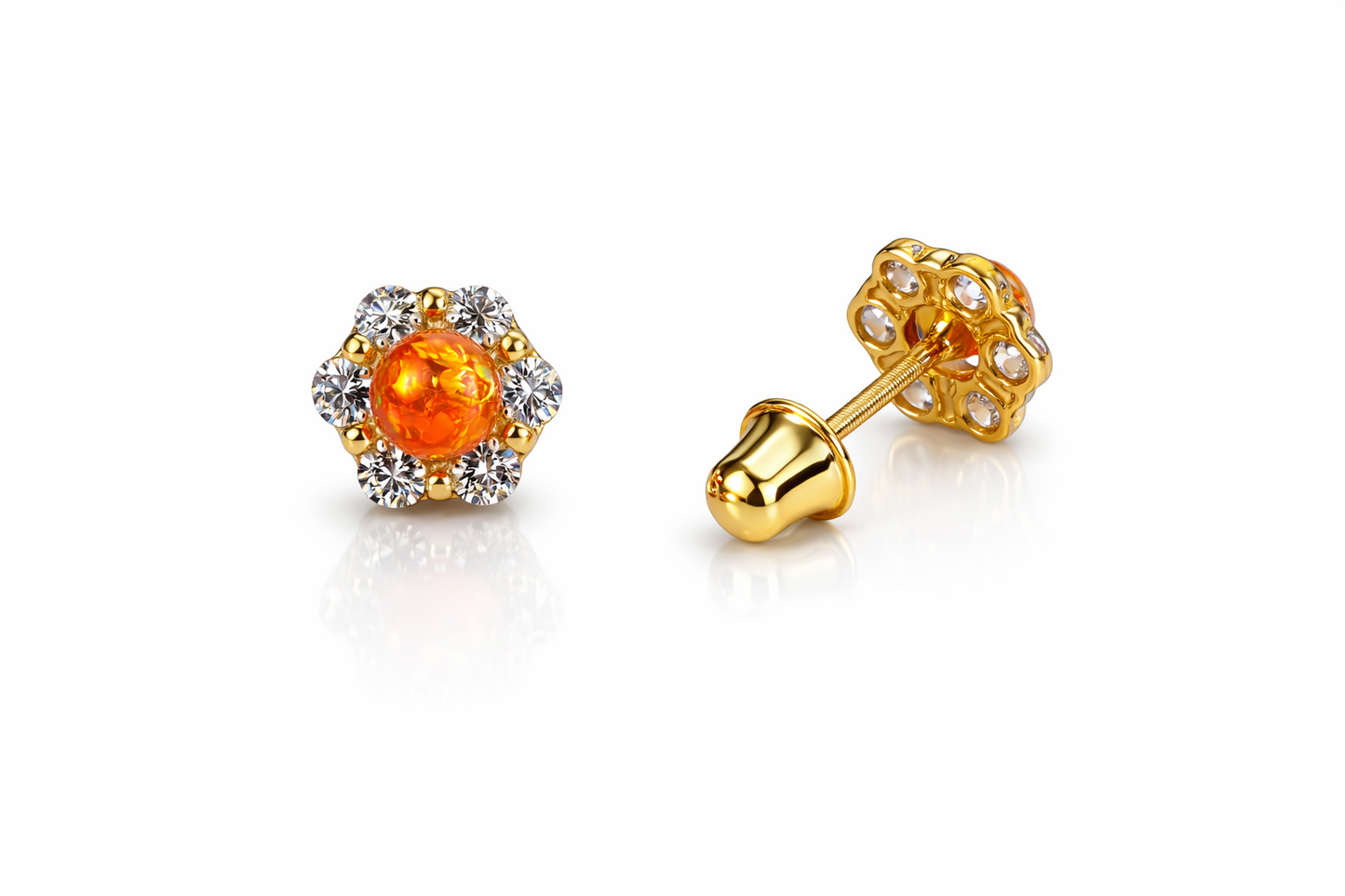 14k Yellow Gold Opal Stud Earrings/ Screw Back