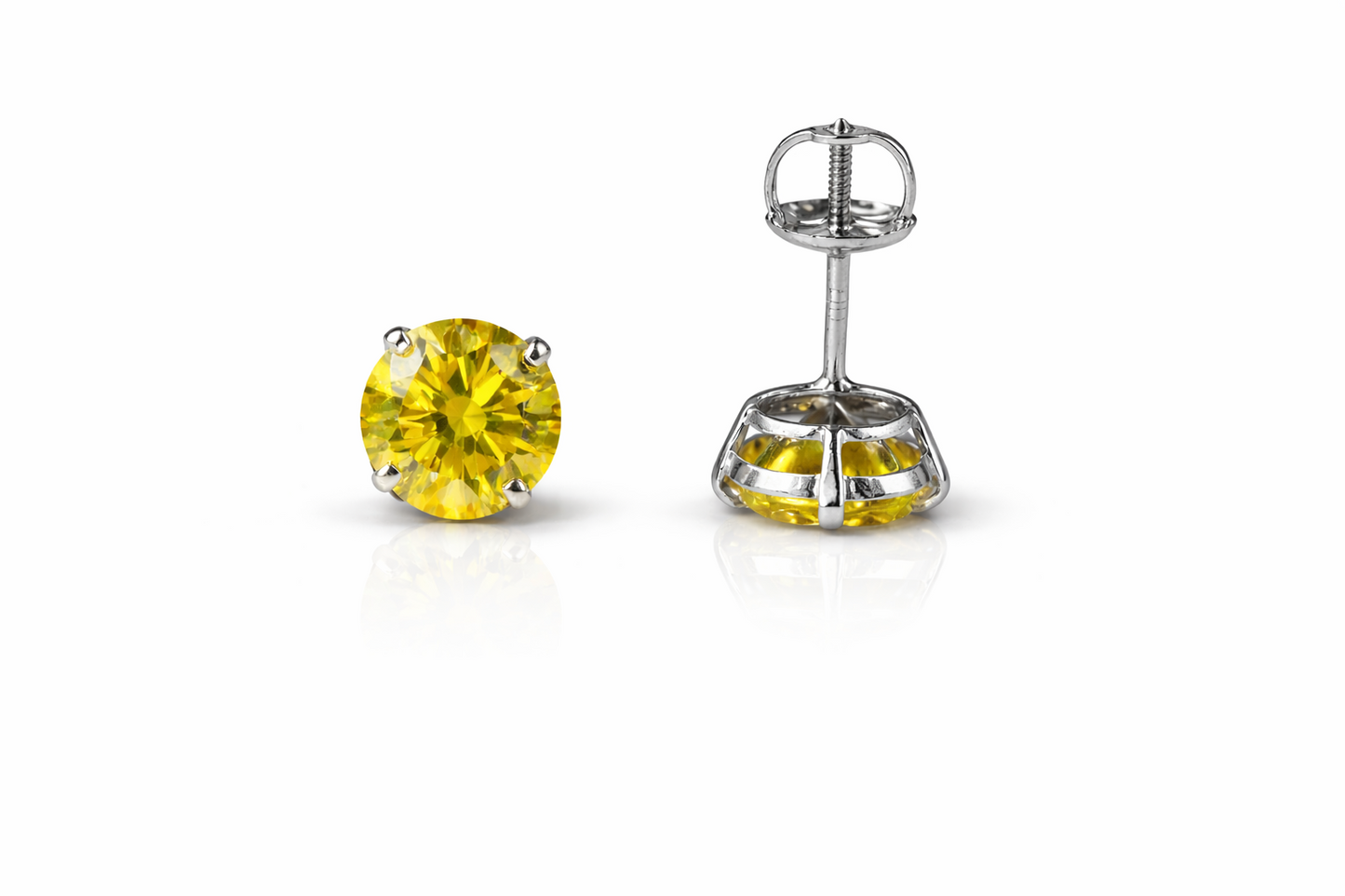 14K Gold GRA Certified D-VVS1 Round Yellow Moissanite Screw Back Studs Earrings