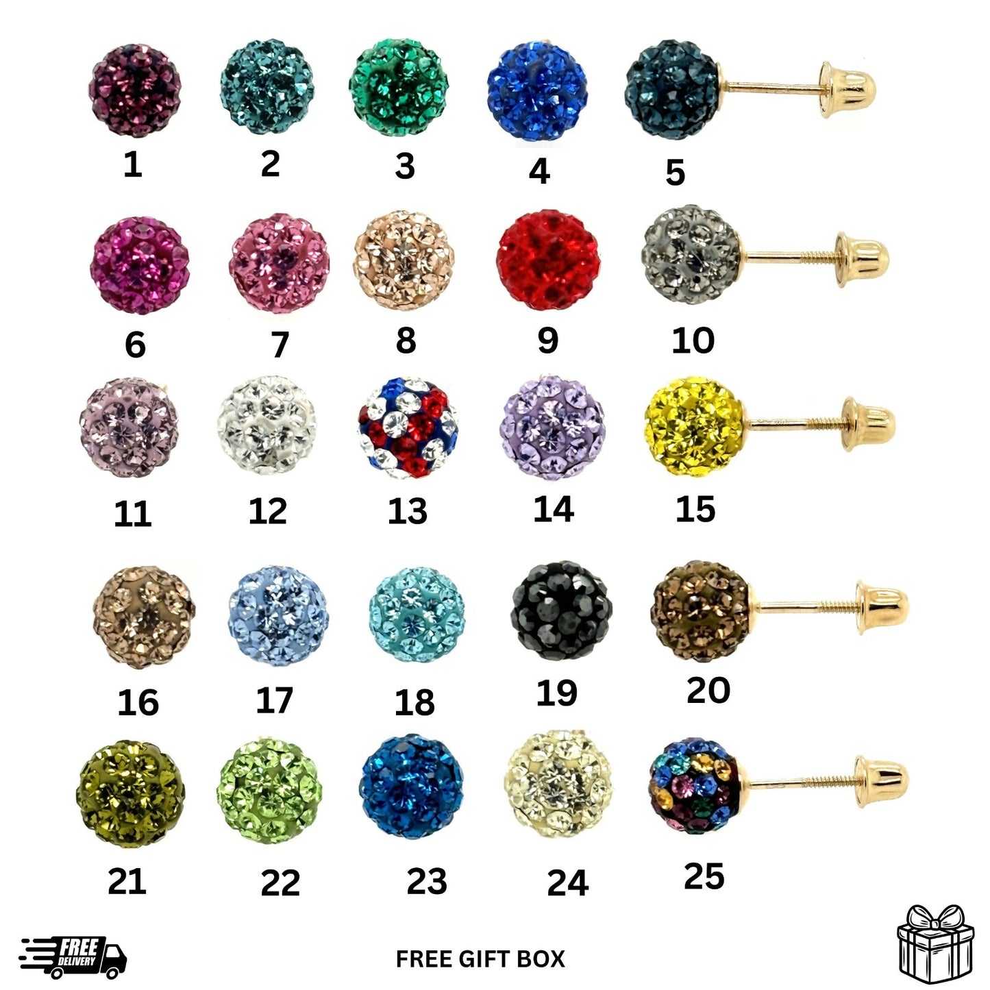 14K Yellow Gold Round Crystal Ball Screw Back Stud Earrings 10 mm