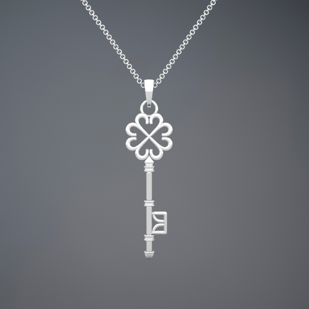 Design Key Pendant Solid 14K Yellow & White Gold For Women