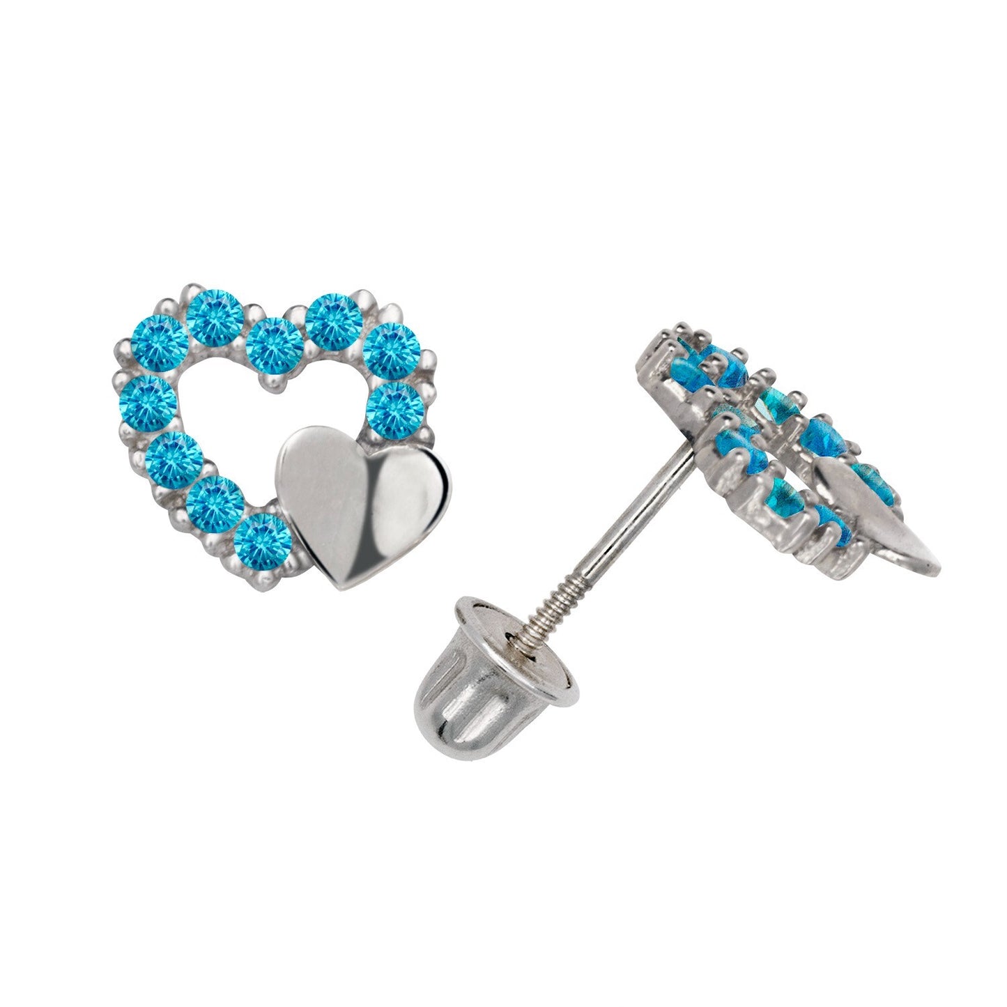 14K Yellow & White Gold Pretty CZ Heart Shaped Stud Earrings for Women