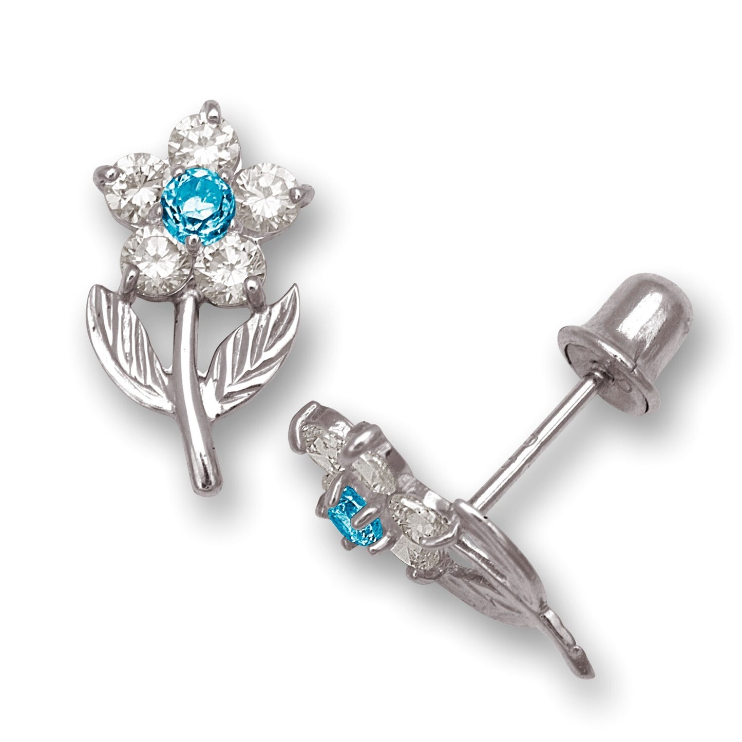 14K Yellow & White Gold Flower Shape Stud Earrings for Women