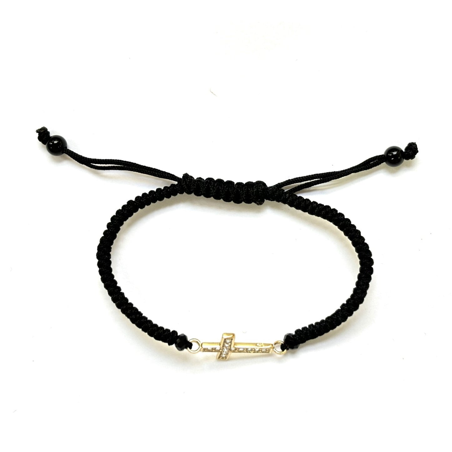 925 Sterling Silver String CZ Bracelet Cross 6" Adjustable to 11"