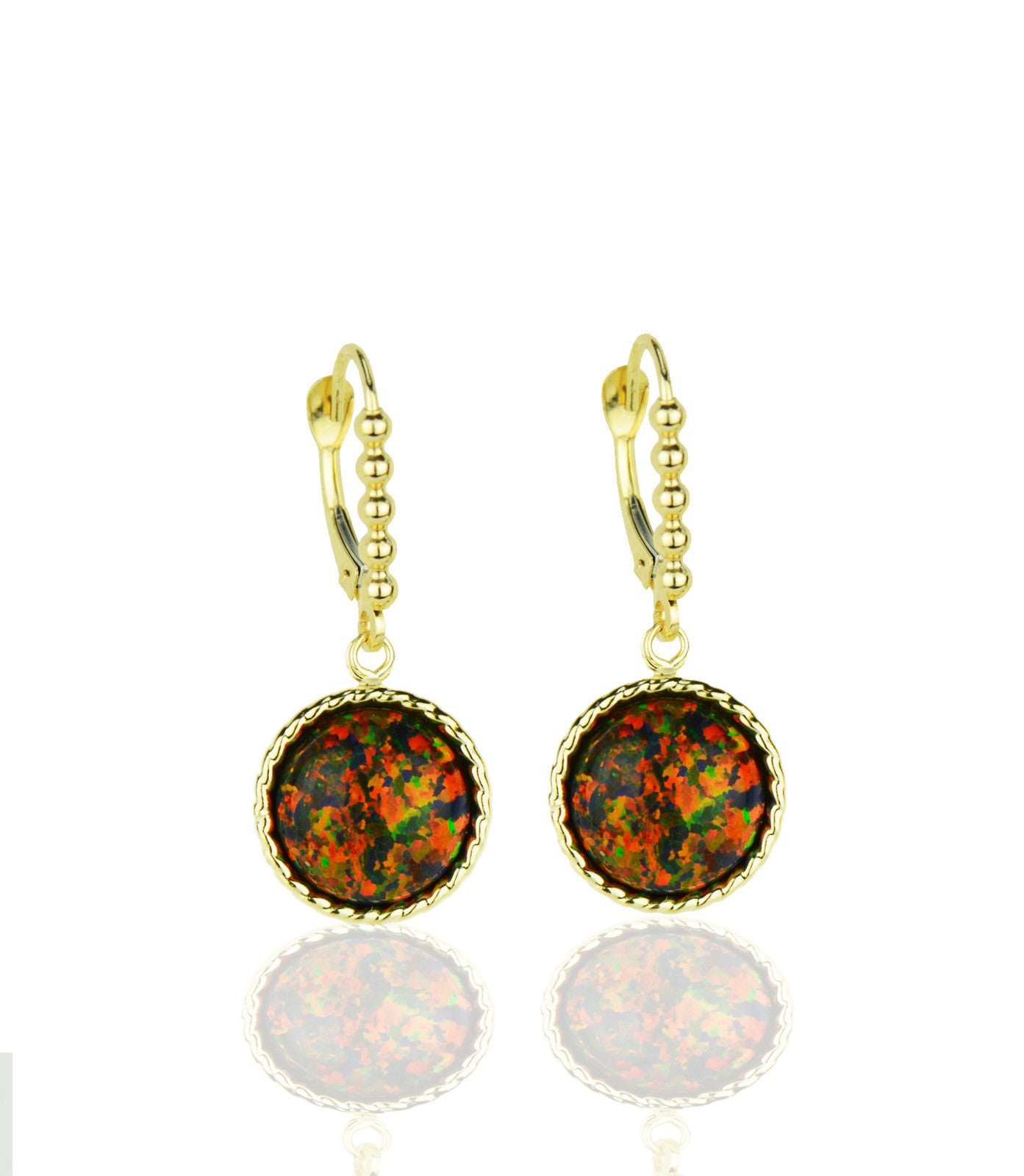 14k-Yellow-Gold-Opal Flat Dangle Leverback Earrings