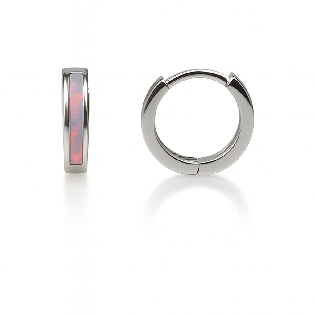 14k White Gold One Row Purple Opal Huggie Hoop Earrings