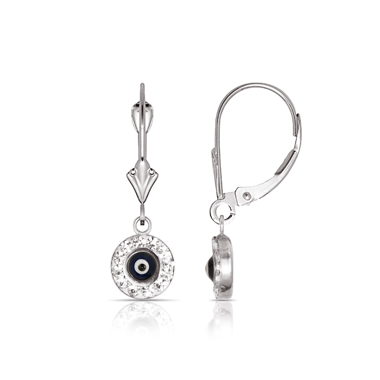 Round Evil Eye 14K Yellow/white Gold Dangle Earrings