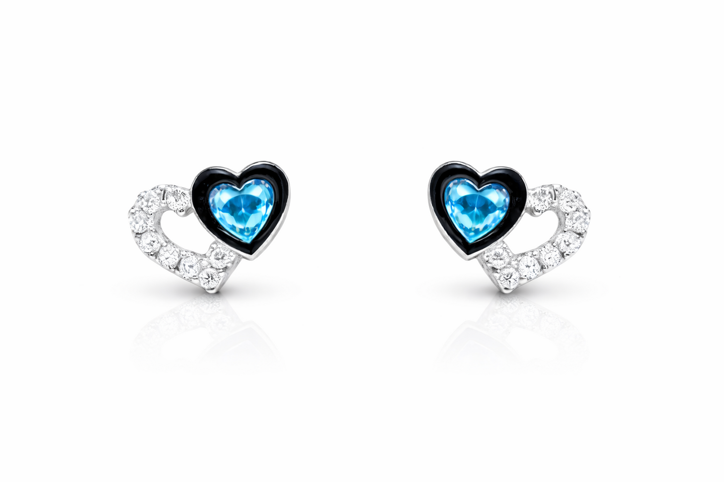 14K White Gold Double Heart Earrings