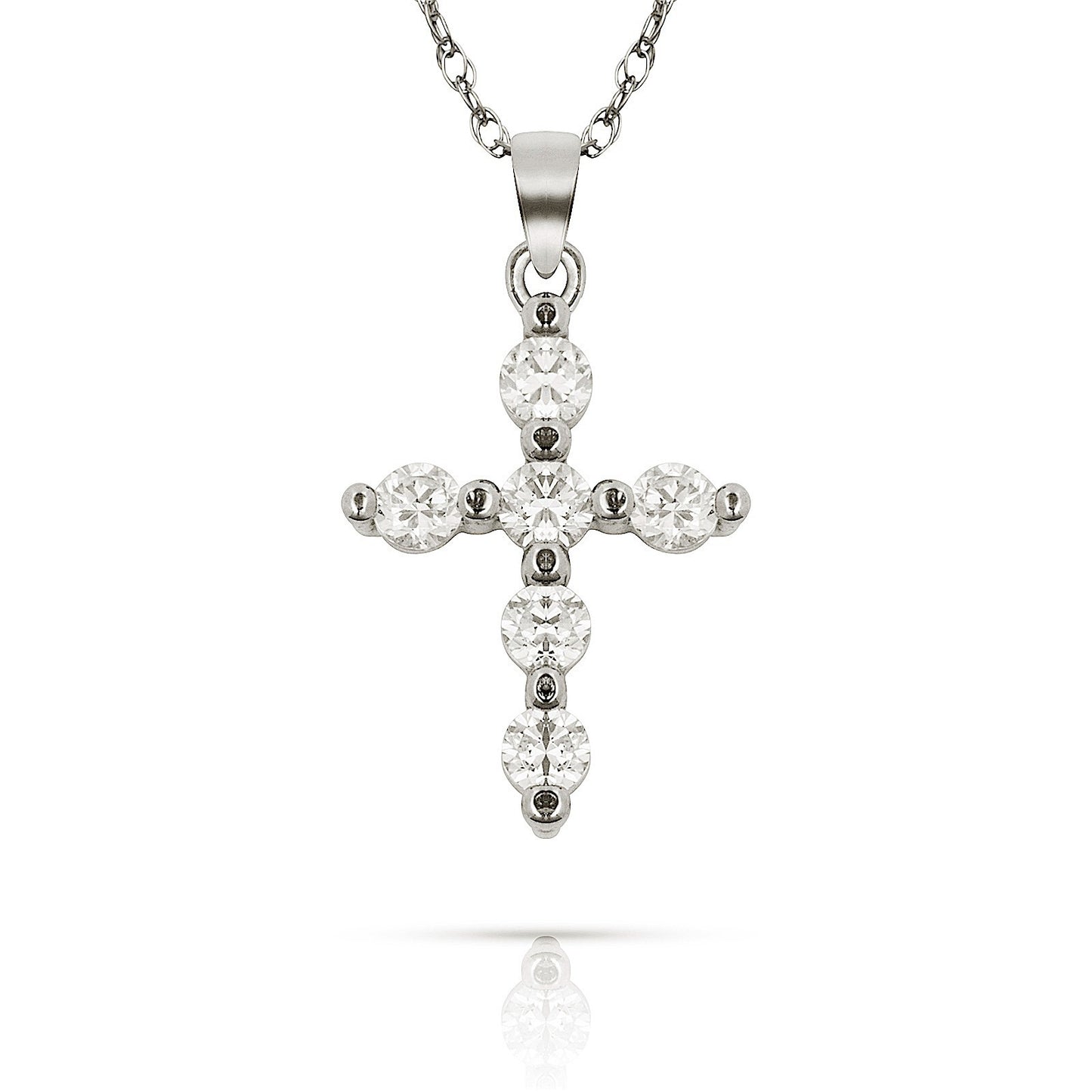 14k Yellow & White Gold CZ Cross Pendant For Women