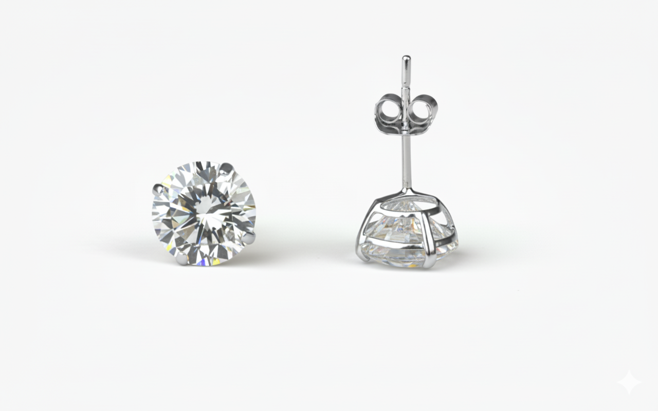 14K Yellow & White Gold Beautiful Round CZ Stud Earrings Basket Setting 2-10mm