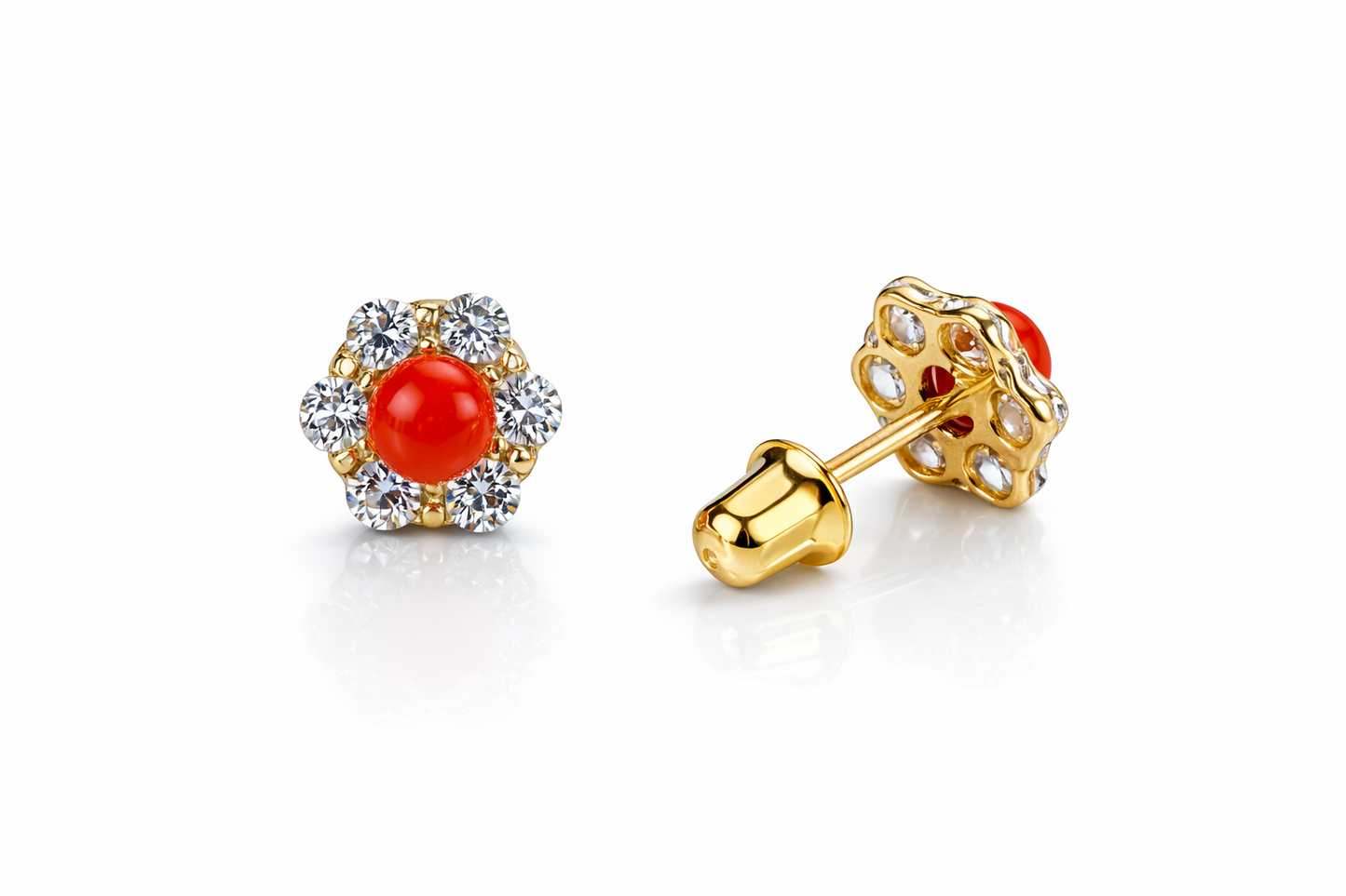 14k Yellow Gold Coral Stud Earrings/ Screw Back
