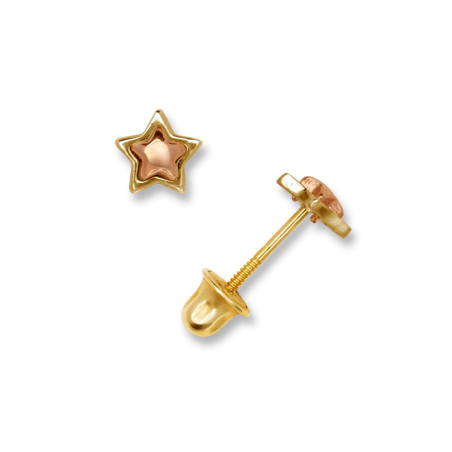 14K Rose Gold Small Star Shape Screw Back Stud Earrings for Girls