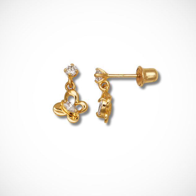 14K Yellow Gold Classic Buttrfly Stud Earrings For Women