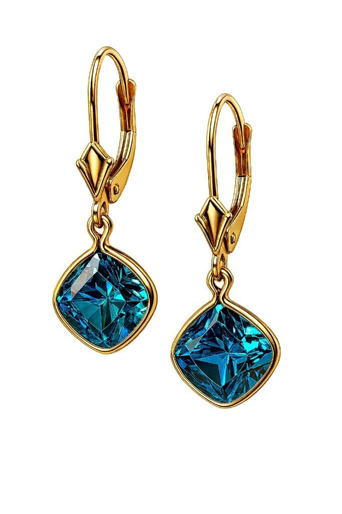 14K Yellow Gold CZ Circle Birthstone Drop Dangle Earrings High Quality