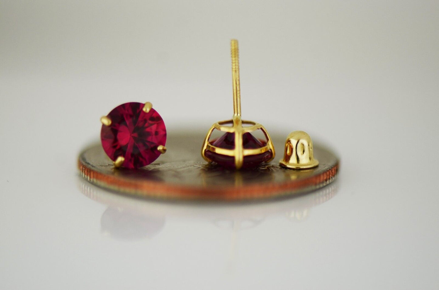 14K Solid Yellow Gold 6mm Round Birthstone Stud Earrings with screw back