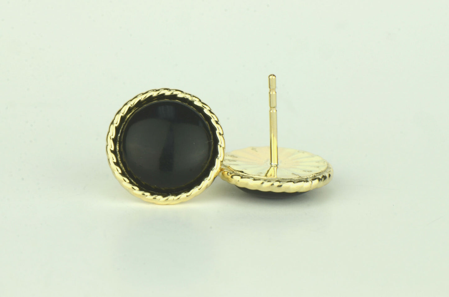 14K Yellow & White Gold Flat Stud Earrings for Women