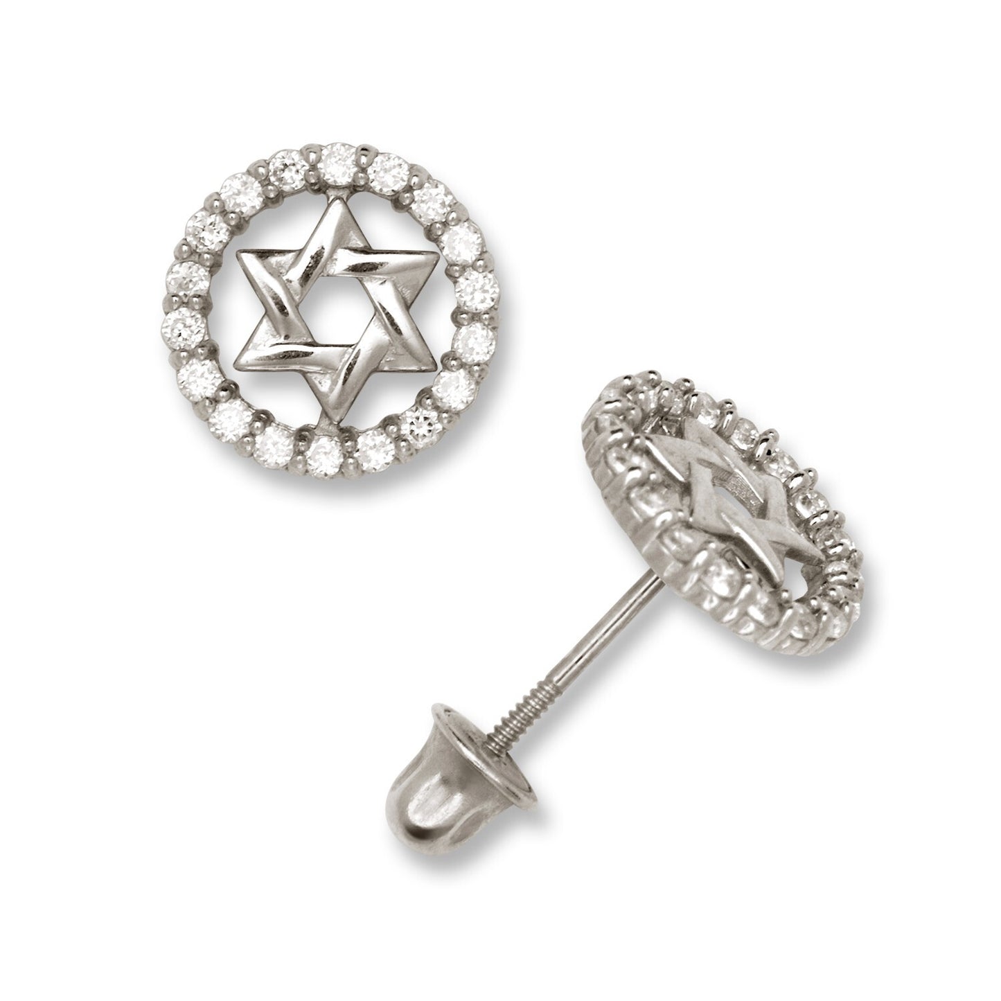 14K Yellow & White Gold Jewish Star Stud Screw Back Earrings for Women