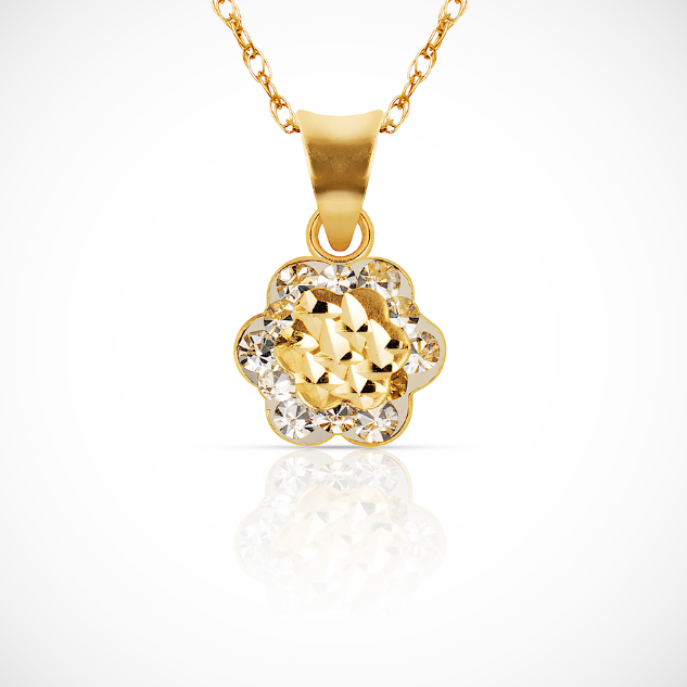 14K Pure Solid Yellow Gold CZ Tear Drop Flower Pendant For Women