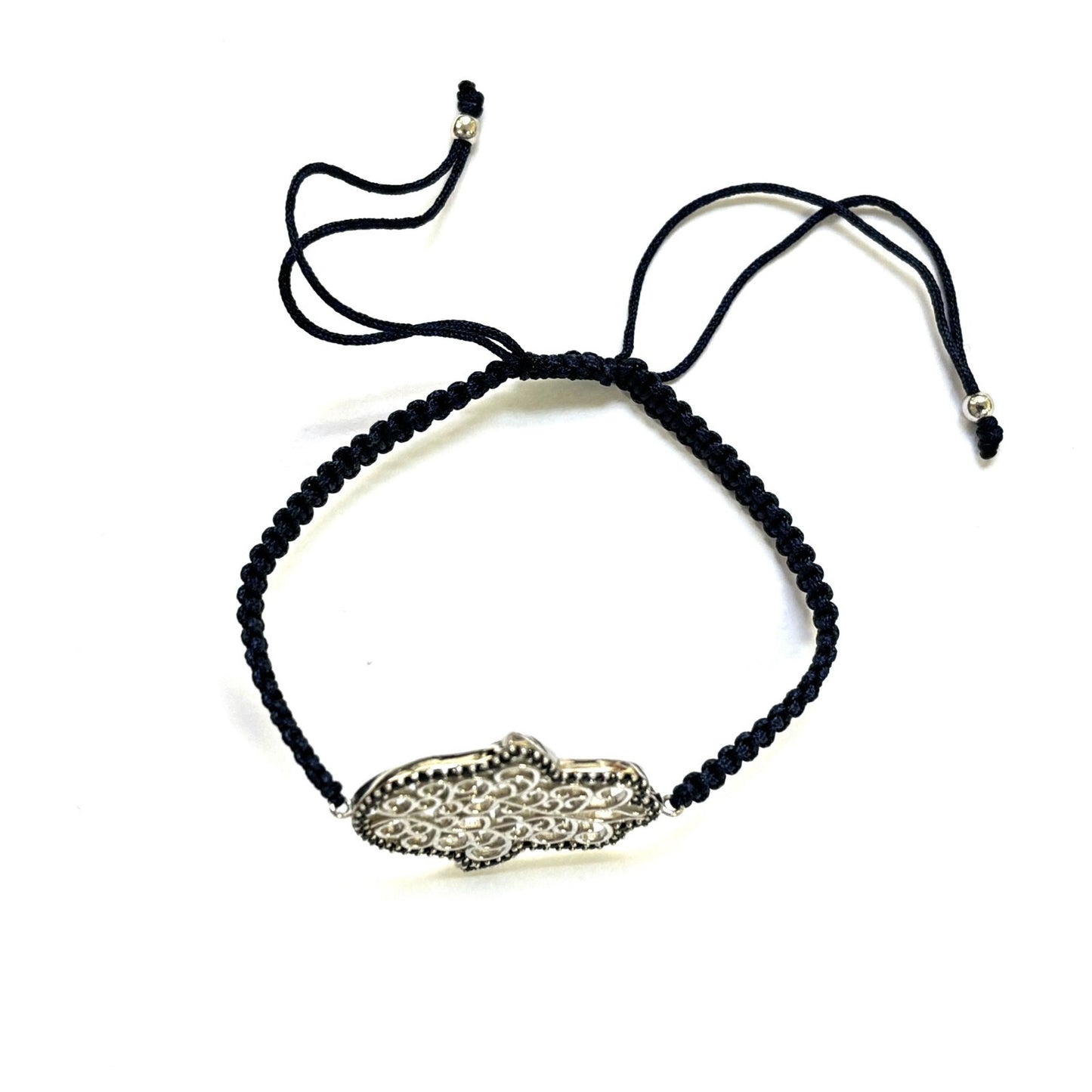 925 Sterling Silver C Z Hamsa Bracelet 6" Adjustable to 11"