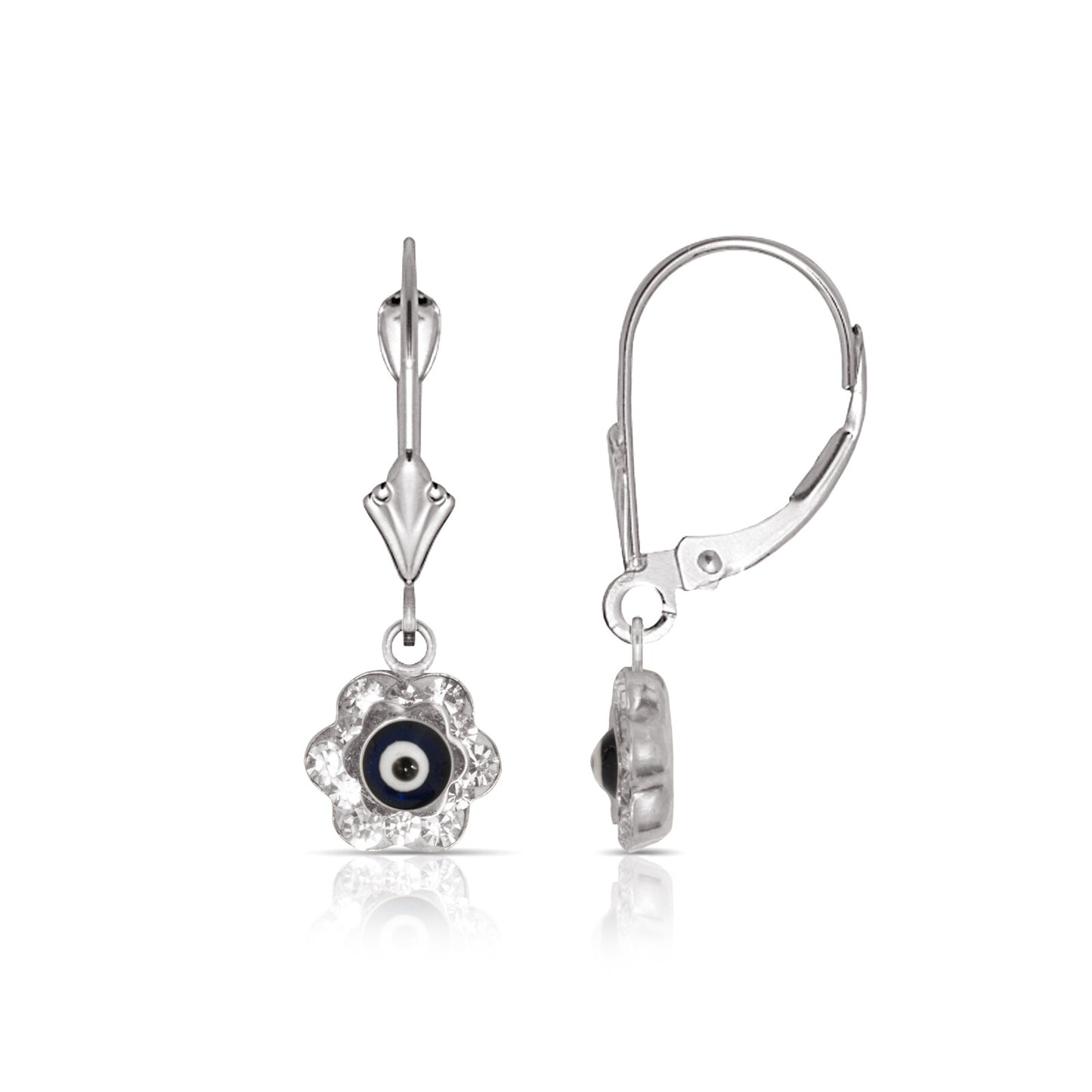 Dark Blue Evil Eye 14K Yellow/white Gold Dangle Earrings