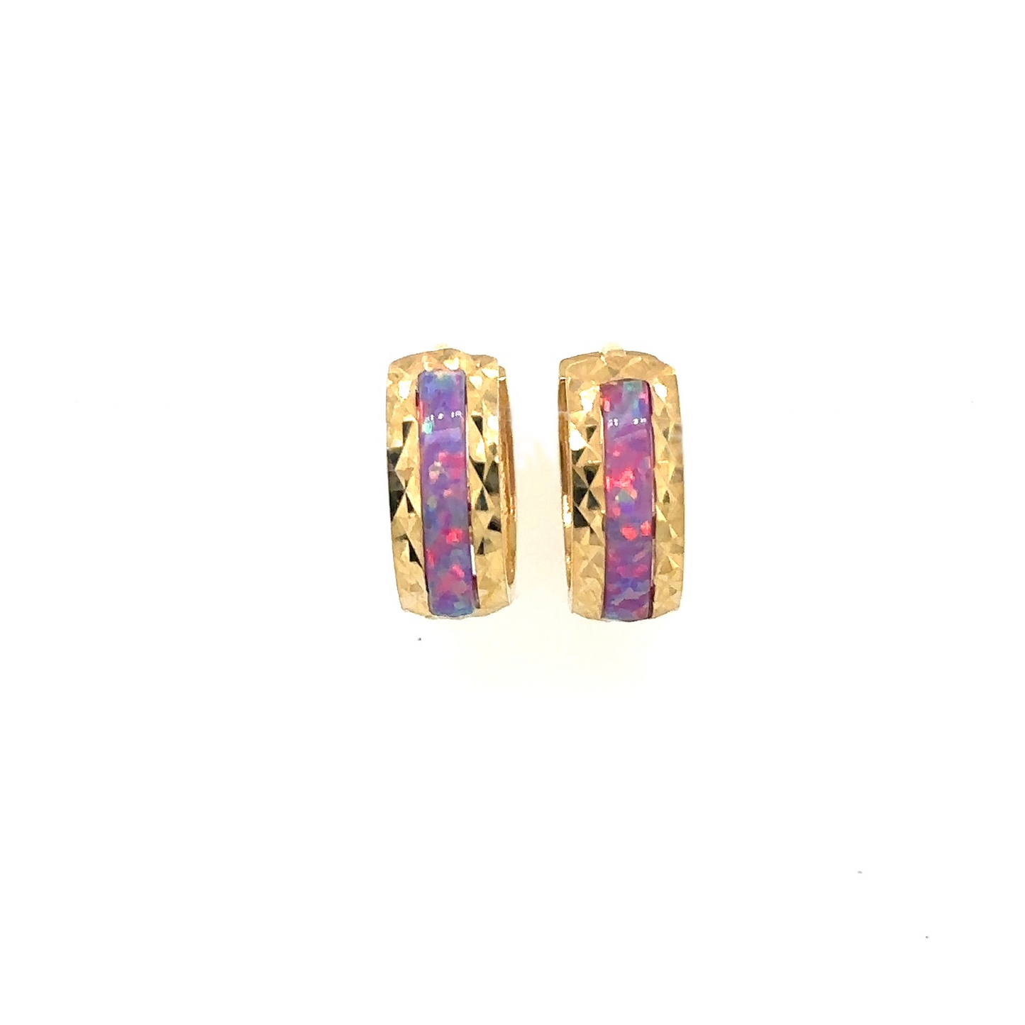 14k Yellow Gold Purple Opal Huggie Hoop Earrings