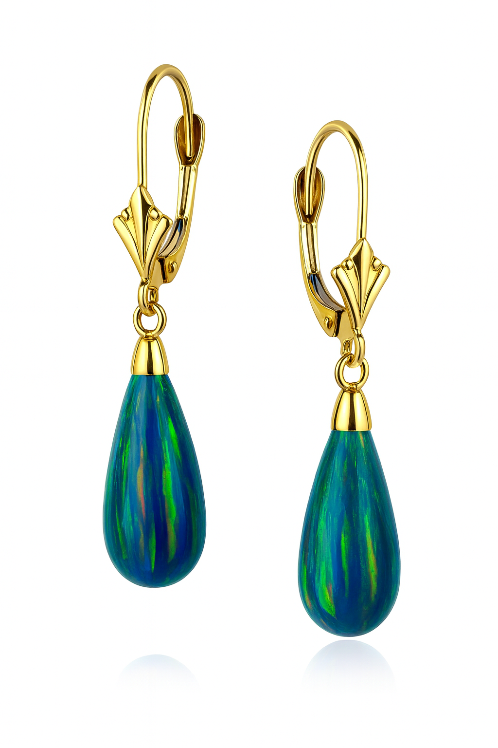 14k Yellow Gold Opal Leverback Earrings