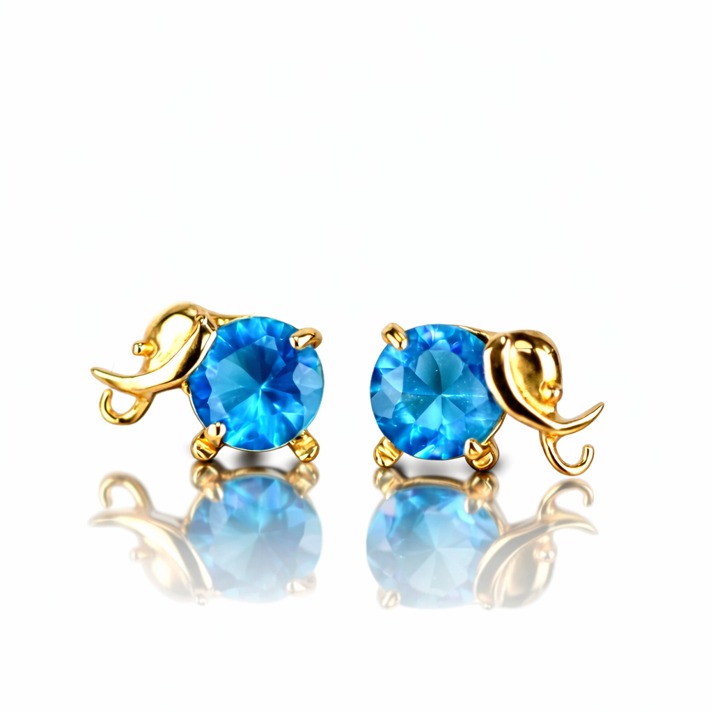14k Yellow Gold Elephant Birthstone Screw Back Earring