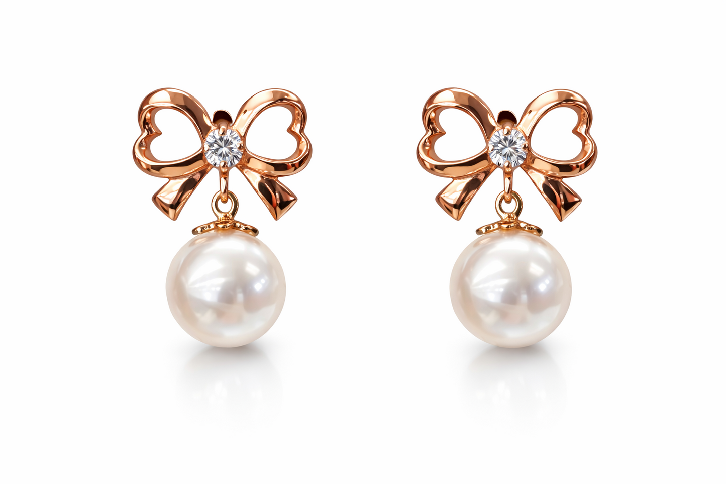 14K Yellow or White Gold Bow Tie Freshwater Pearl CZ Stud Earring