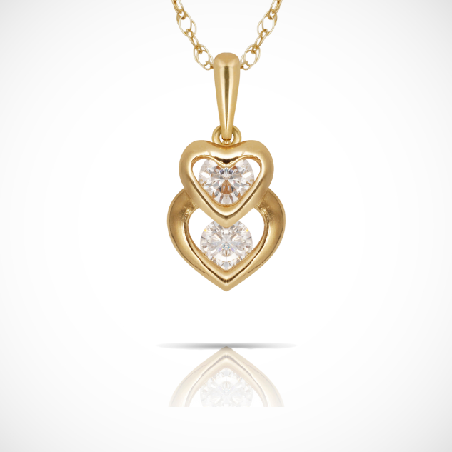 14K Gold Dual Interlocking Hearts CZ Charm Pendant For For Women