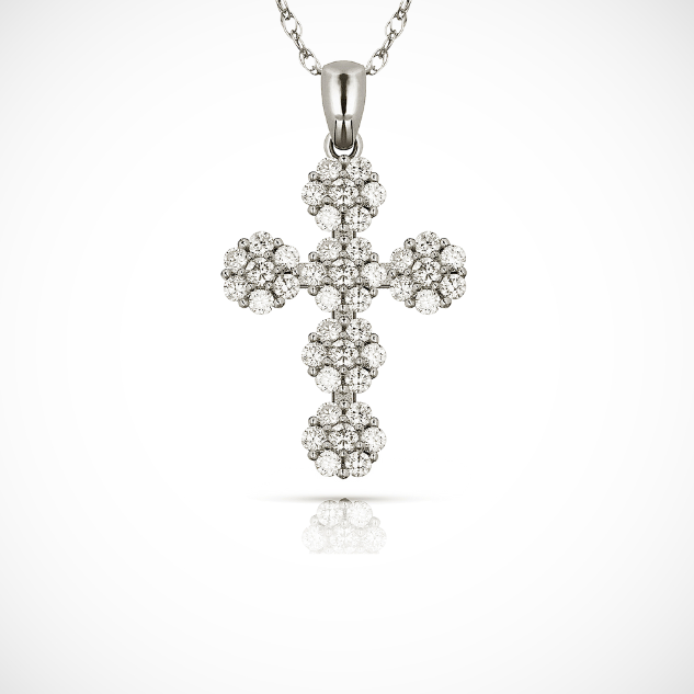 14K Yellow & White Gold Fancy Cross Pendant For Women