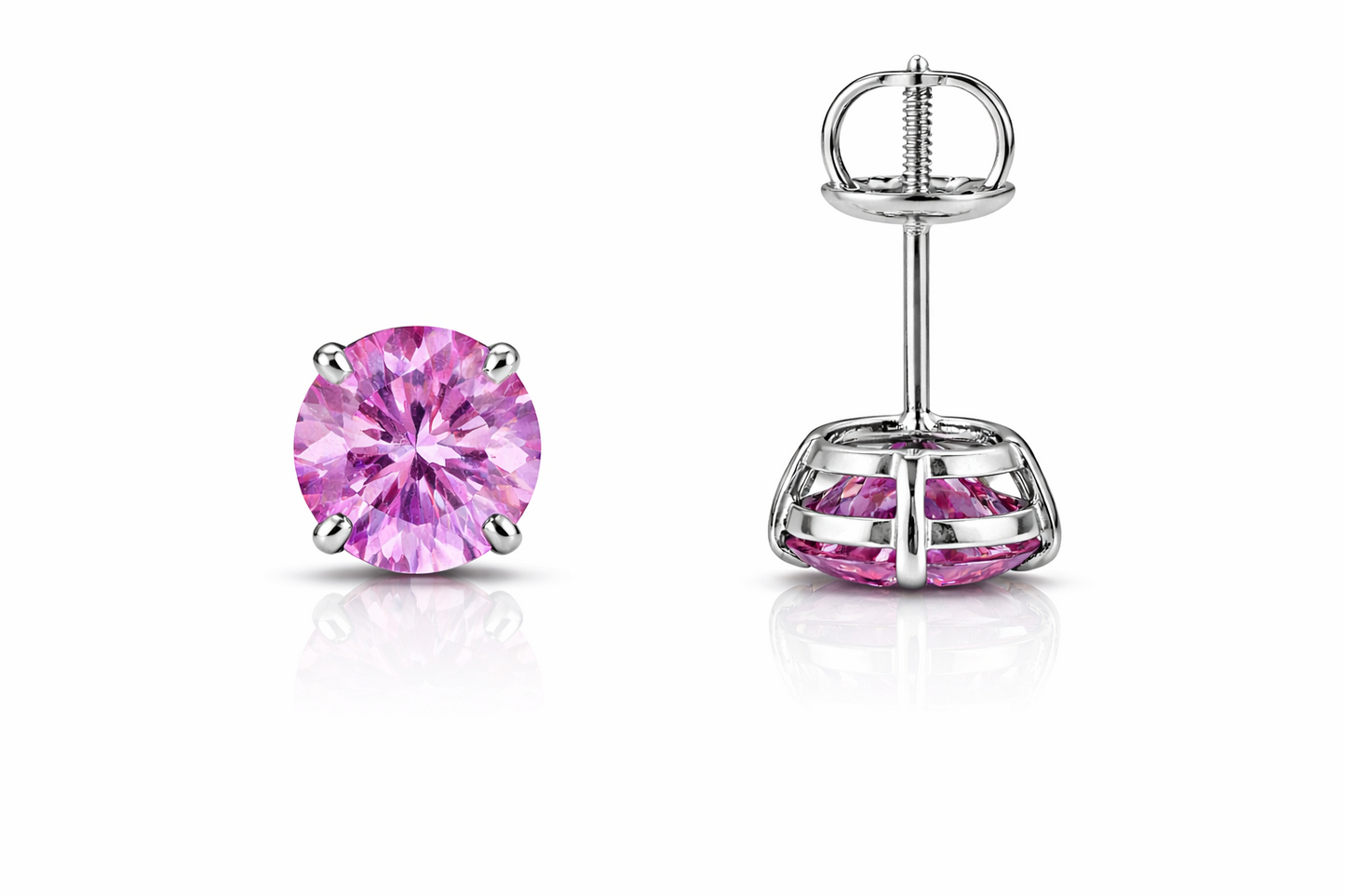 14K Gold GRA Certified D-VVS1 Round Pink Moissanite Screw Back Studs Earrings