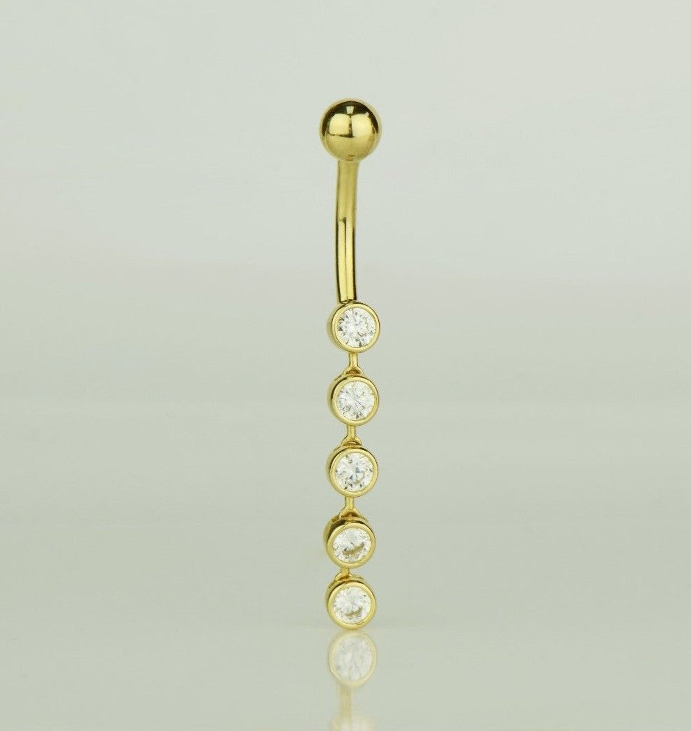 14k Yellow or White Gold Belly Button Dangle CZ Bezel Barbel Bar Ring