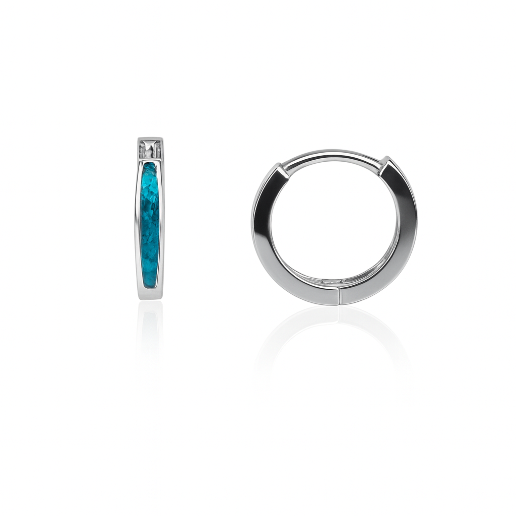 14k White Gold Dark Green Opal Huggie Hoop Earrings