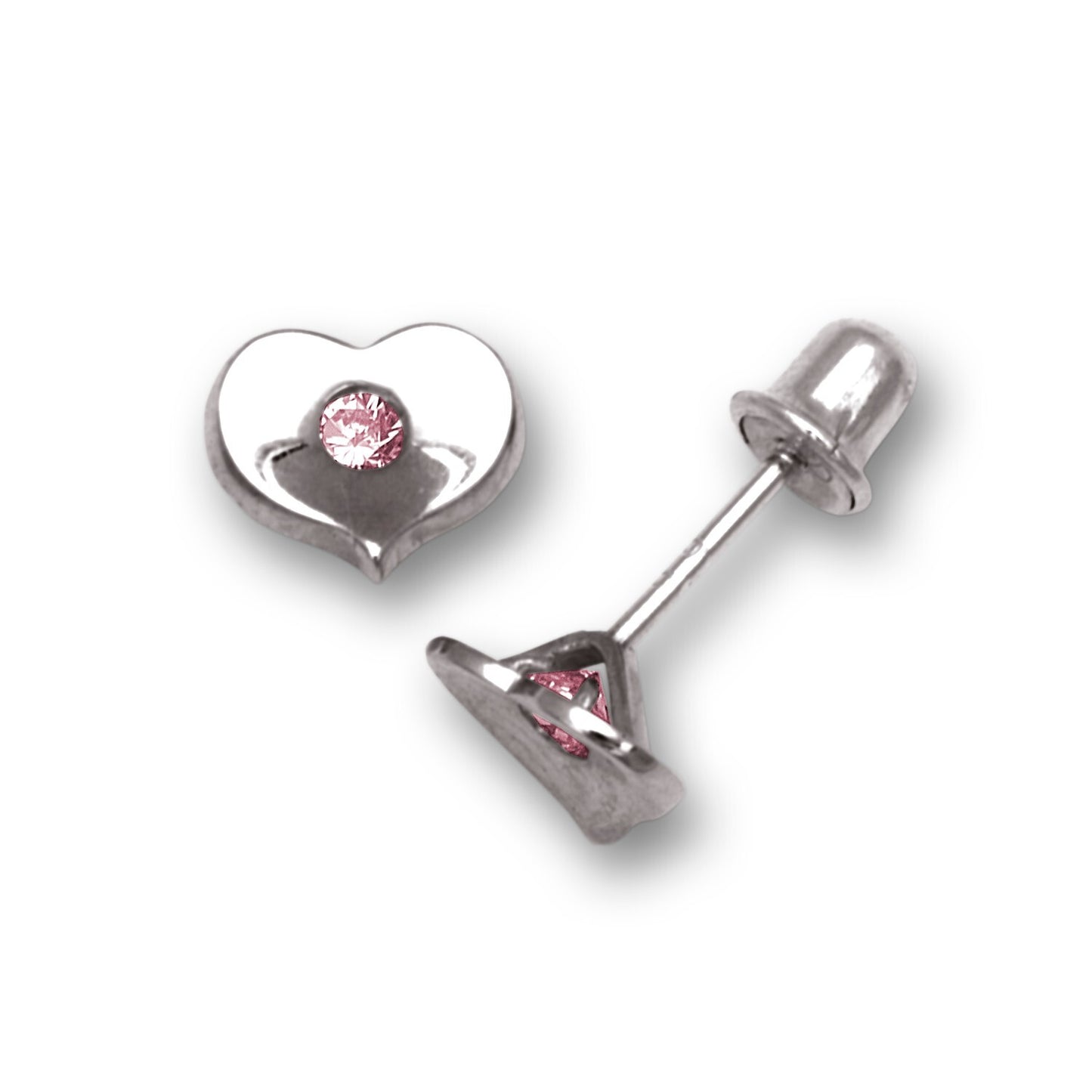 14K Yellow & White Gold CZ Heart Shaped Earrings for Girl & Women