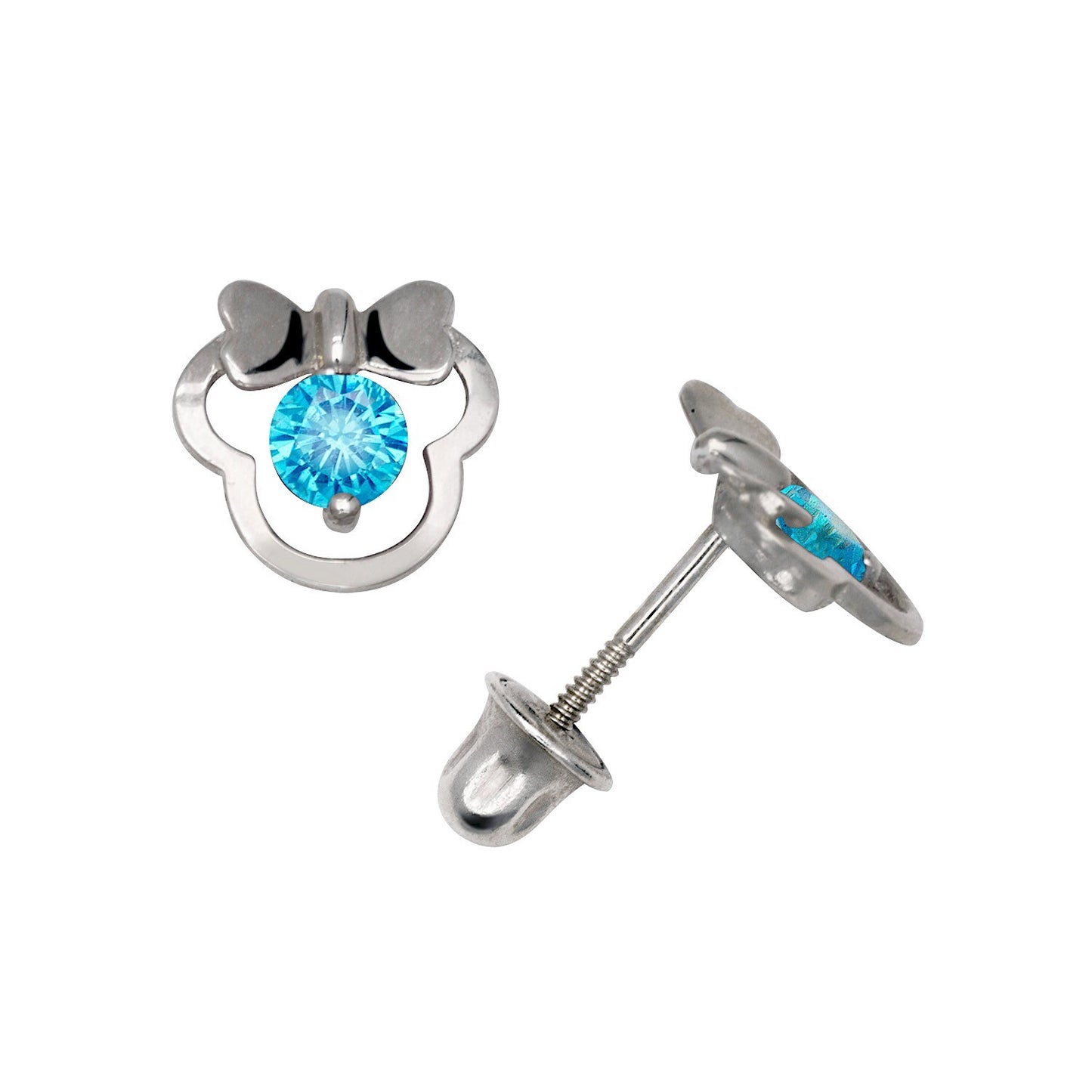 14K Yellow & White Gold Pretty Mouse with Bow Studs Earrings for Women