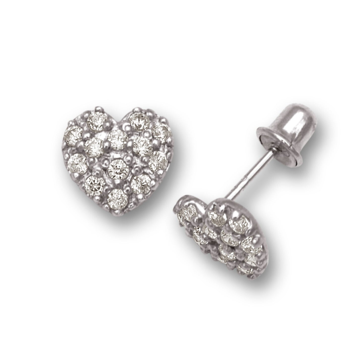 14K Yellow & White Gold Love Heart Clear CZ Stud Earrings for Women