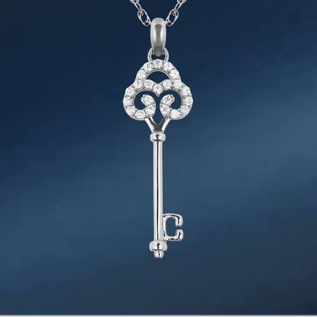 14K Yellow & White Gold Solid Elegant Key Pendant For Women
