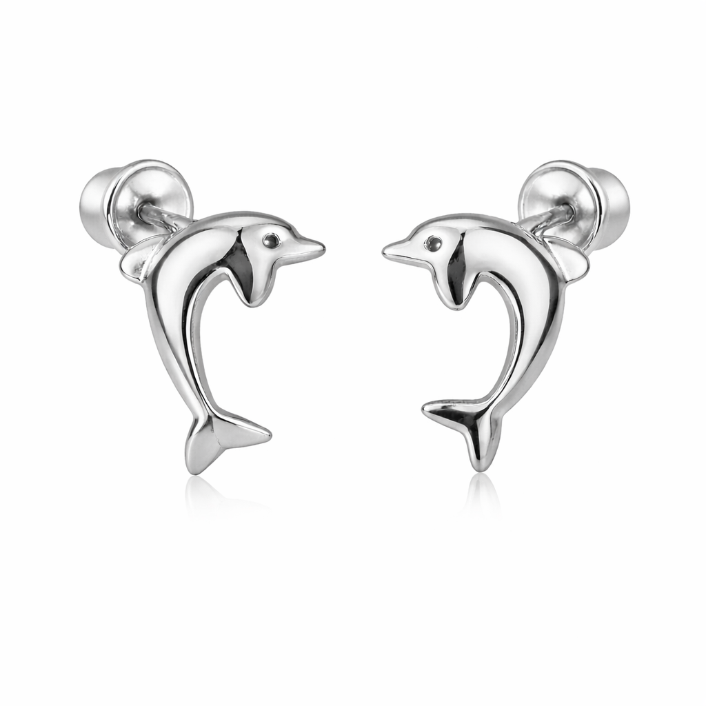 14k Yellow White Gold Dolphin Earrings