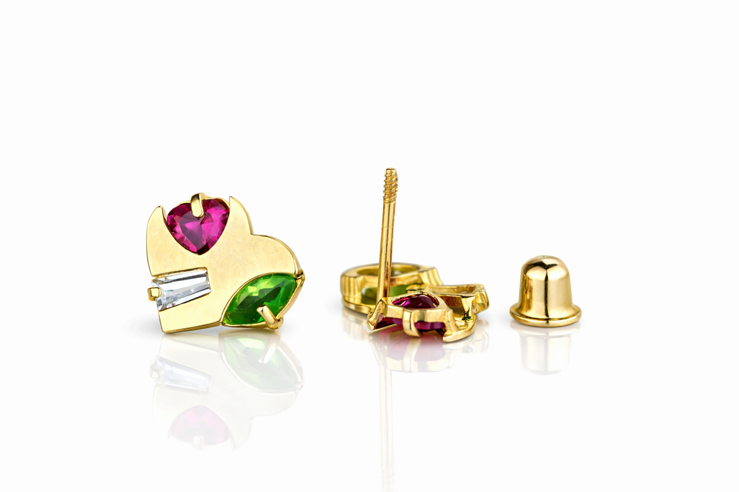14K Yellow Gold Heart Shape Stud Earrings