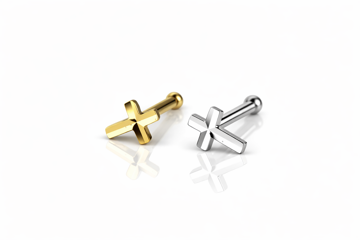 14k Yellow or White Gold Cross Nose Piercing Stud