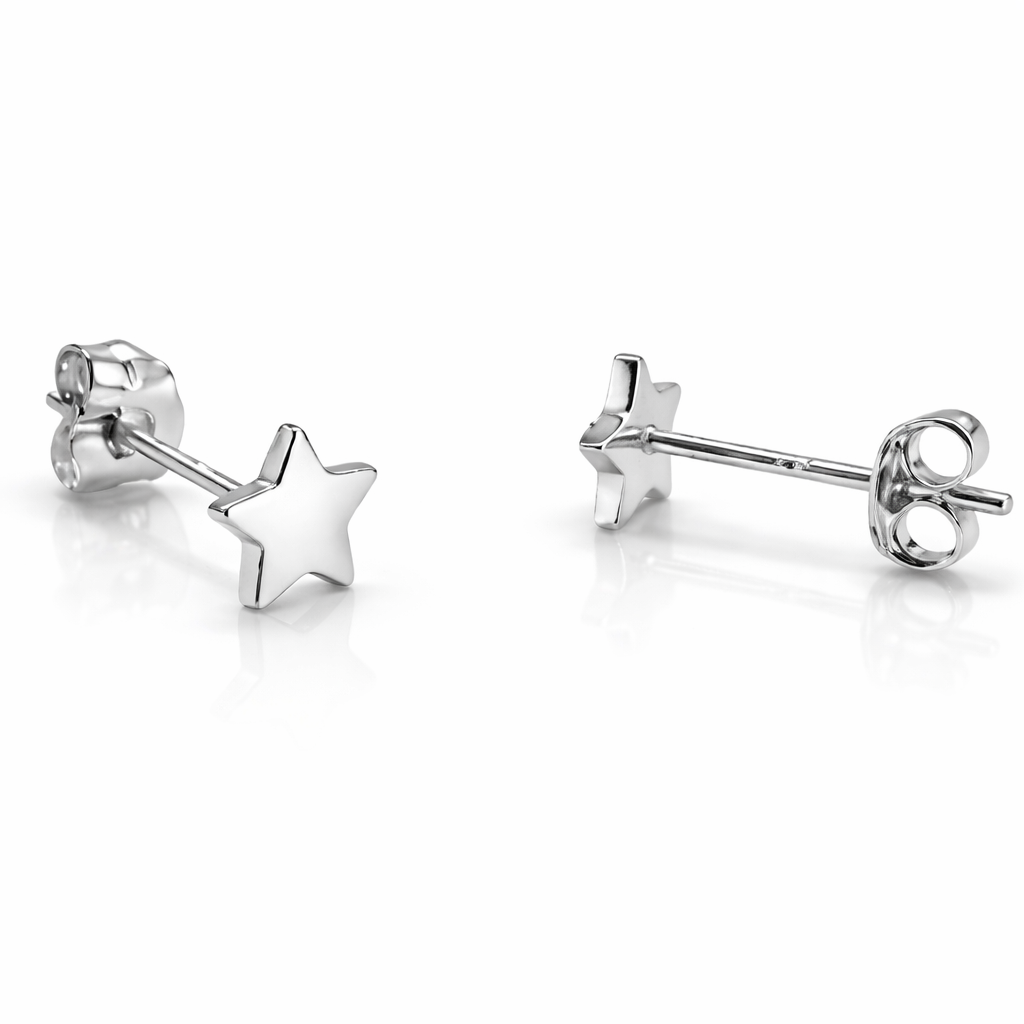 14K Yellow or White Gold Star Earrings with Push Backs