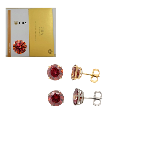 14K Gold GRA Certified D-VVS1 Watermelon Red Moissanite PushBack Studs Earrings