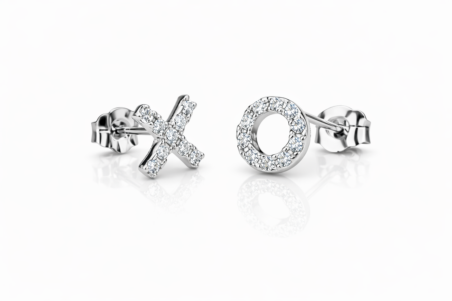 14K Yellow or White Gold CZ "XO" Earrings with Push Back