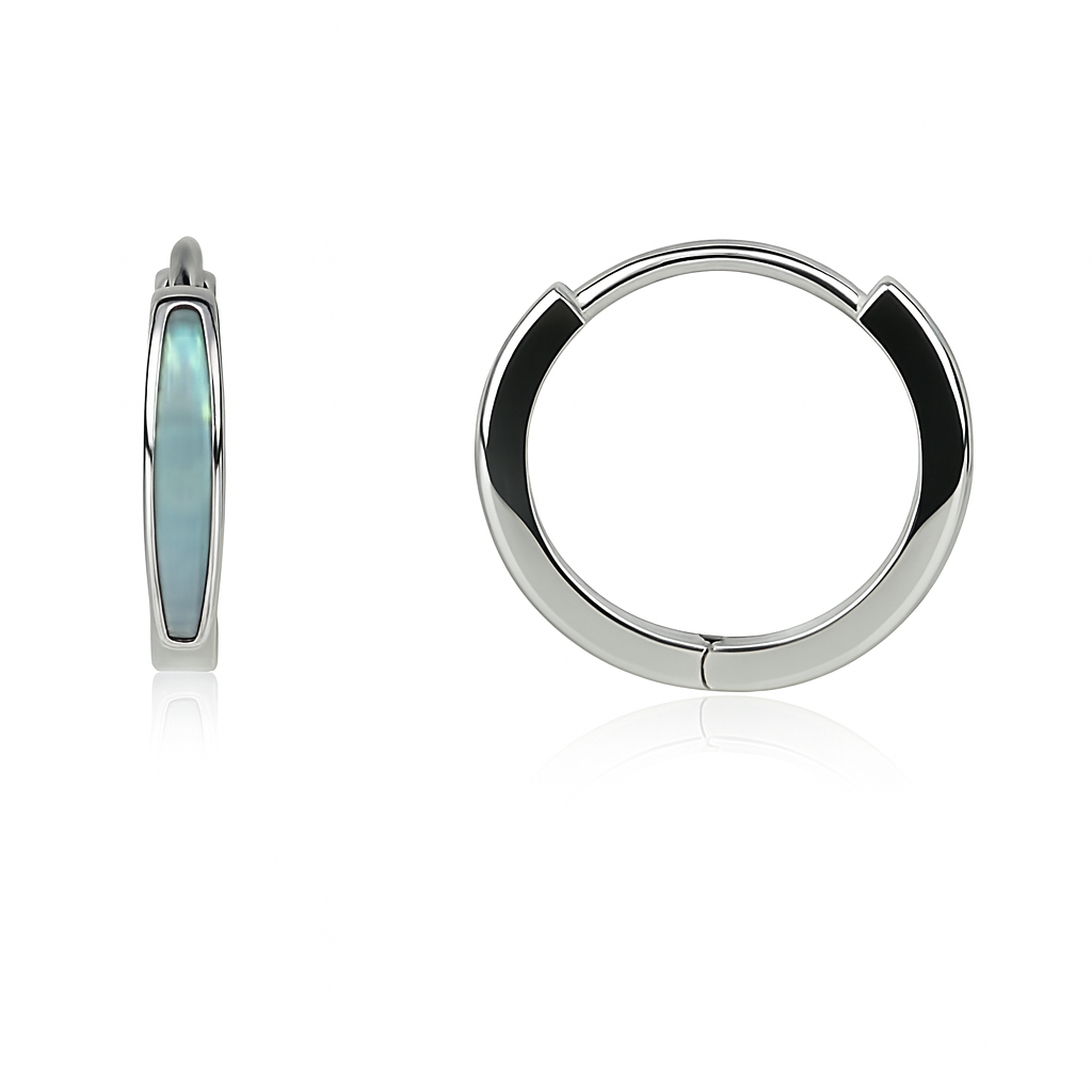 14k White Gold Light Blue Opal Huggie Hoop Earrings