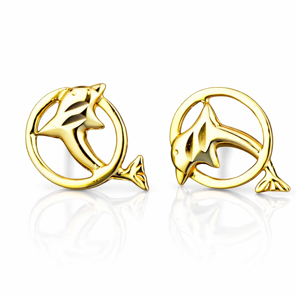 14k Yellow Gold Dolphin Stud Earring